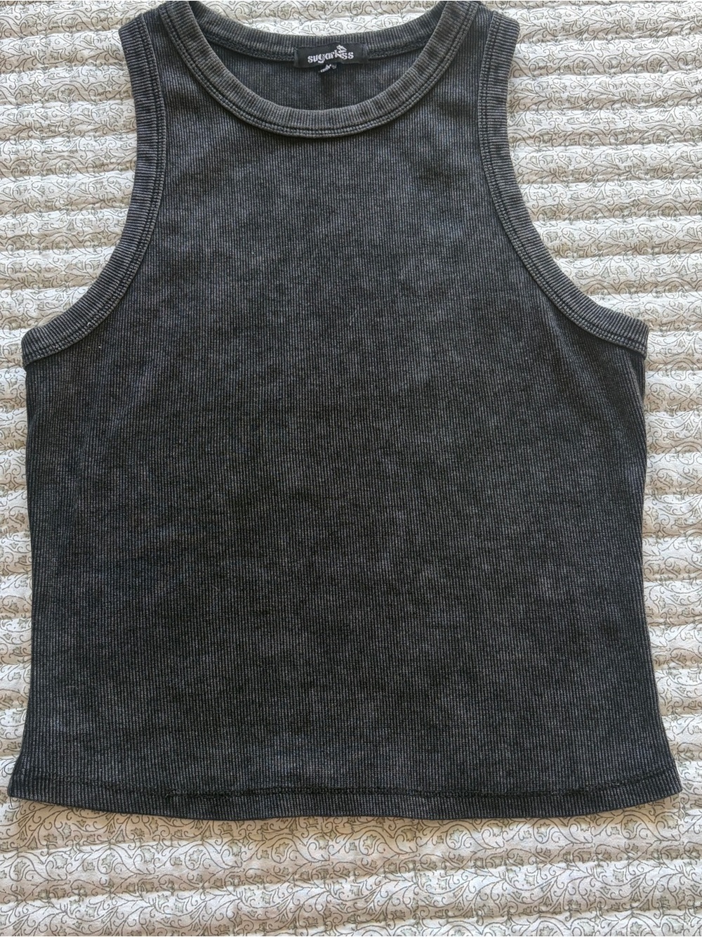 Sugarlips Charcoal Ribbed Sleeveless Tank - Dark Gray